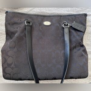 Coach Black Signature Jacquard Tote with Leather Straps